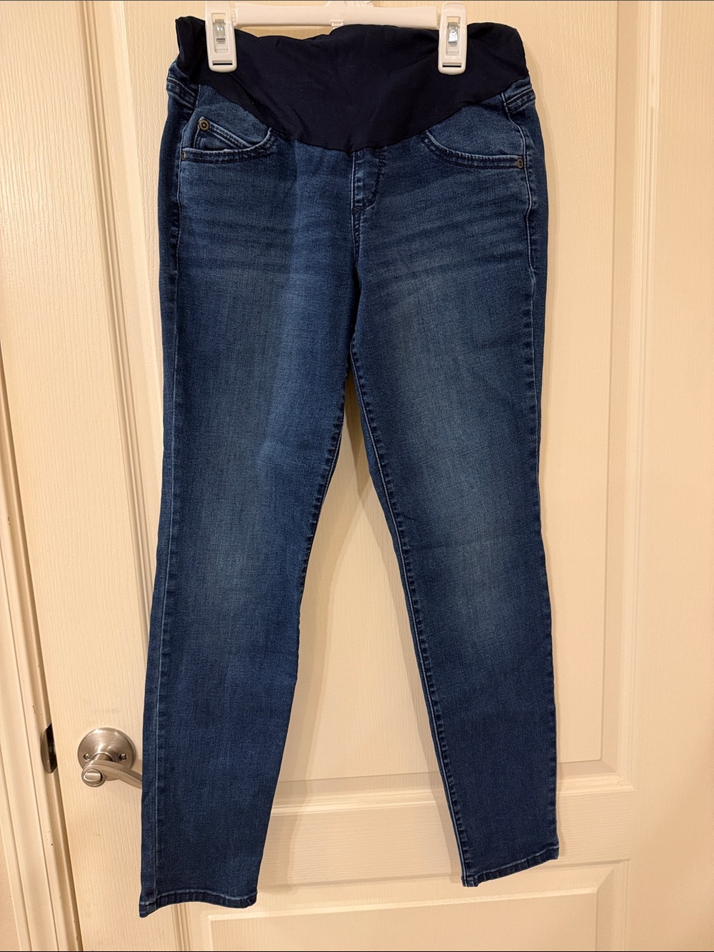 a:glow Dark Blue Maternity Jeggings with Navy Belly Panel